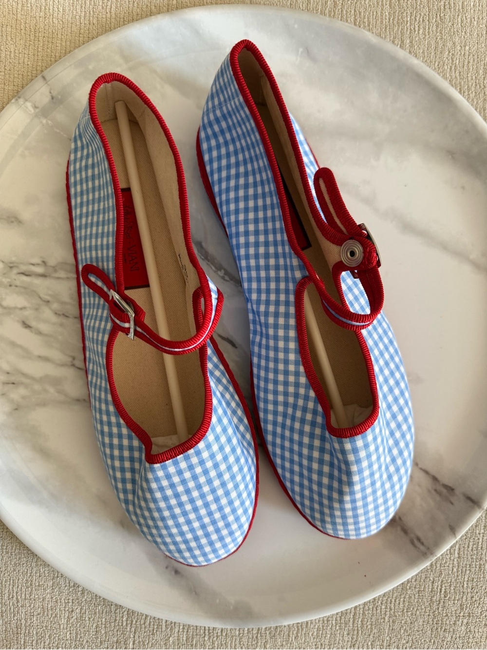 Viani Milano Lilly Sisto Florence Mary Jane Blue Red Gingham - Picture 2 of 6